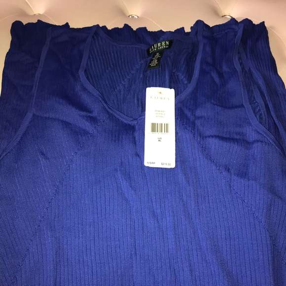 NEW Lauren Ralph Lauren Blue Ribbed Knit Sleeveless Knee Length Dress Size XL - Picture 11 of 13